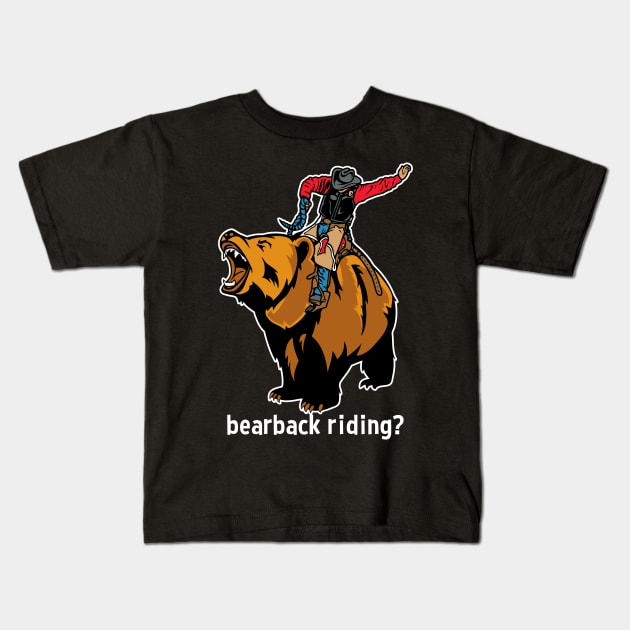 Funny Cowboy Bearback Riding Mashup Kids T-Shirt by RadStar